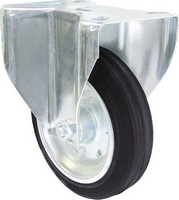 Industrial Castors - Black Rubber Tyre, Steel Centre Fixed Plate